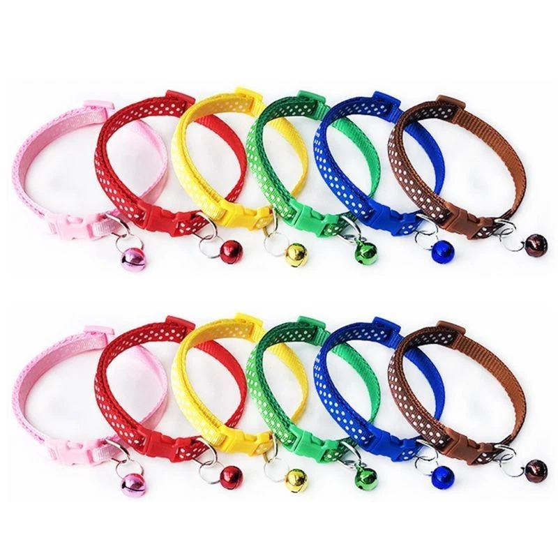 12PCS Adjustable Wave Point Pet Bells Collars Colorful Cute Pure Color Supplies