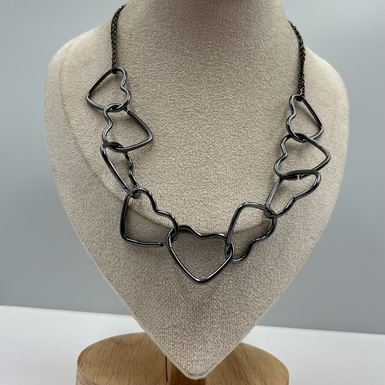 Vintage Silver Tone Interlocking Double Heart Nec… - image 4