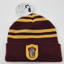 NWT Harry Potter Gryffindor House Crest Knit Striped Beanie Hat