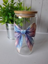 Glass tumbler with lid and straw - Big Pastel Bow