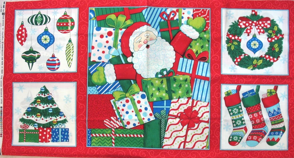Moda HO HO HO Christmas Fabric Panel 23x45" Deb Strain #19700 Picture Patch Squ - Image 2 of 4