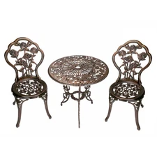 Rose 3-Piece Cast Metal Bistro Set With Cast Aluminum Top Table And 2 Chairs-HD3