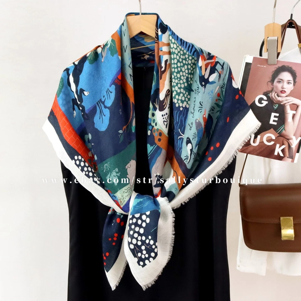 Sallys 100% Boiled Wool Shawl Animal Print Square Thin Delicate Stole Scarf 39" - Image 3 of 4