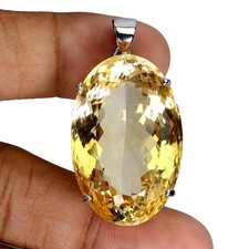 925 Sterling Silver Pendant Oval Citrine 73 Ct 33x22mm Handmade Gem Jewelry Rare