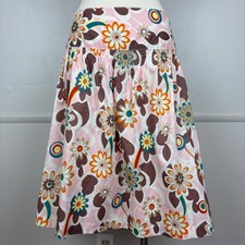 Old Navy Vintage Full Skirt Pink Brown Size 10 Low Waist Floral Y2K Boho Daisy
