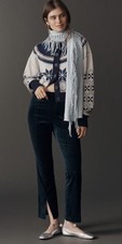 NWT Anthropologie Maeve High-Rise Split-Front Velvet Skinny Pants Sea Green S