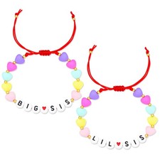 2PCS Bracelet Gifts, Sis Bracelets with Letter  Heart Acrylic Beads - Perfect B
