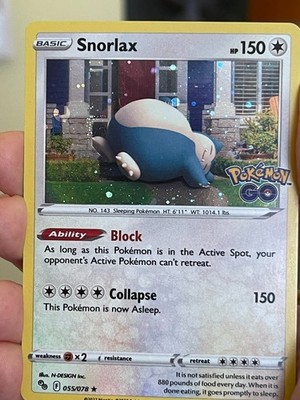 POKEMON SNORLAX 055/078 RARE COSMOS HOLOFOIL WITH SWIRL POKEMON GO NM CARD  | eBay