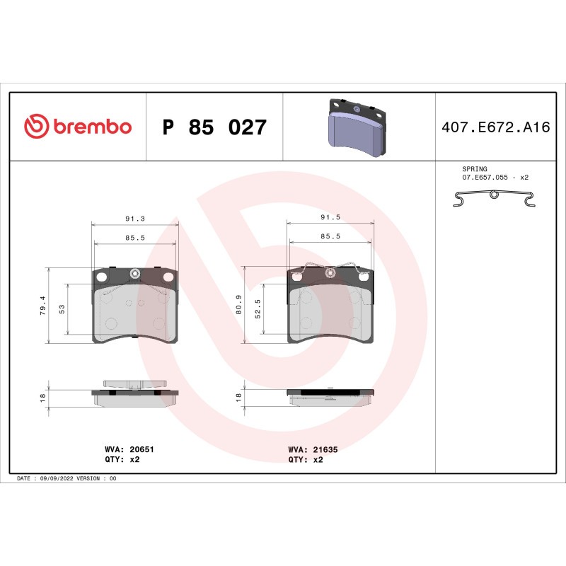 BREMBO P 85 027 Brake Pads Set Front for VW Transporter California