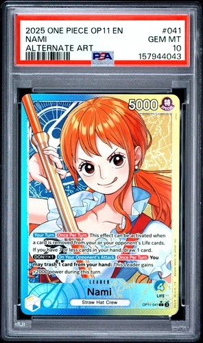 2025 ONE PIECE OP11-A FIST OF DIVINE SPEED ALTERNATE ART #041 NAMI PSA 10
