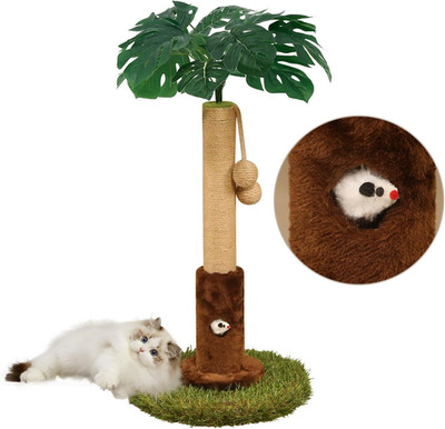 Cat Scratching Post Sisal Rope 24.8 Inch Tall with Hanging Ball Palm Tree Brown