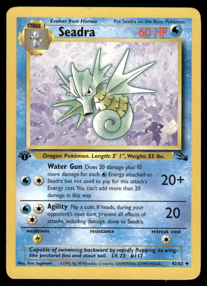 Pokemon Cards Seadra 42/62 1st Edition Fossil WOTC Uncommon NM