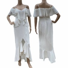 C/MEO Collective Women Ivory Ruffle Off The Shoulder Split Hem Maxi Dress S