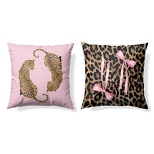 Trendy Funky Pink Cheetah Coquette Bow Lip Pillow Covers 18x18 Set of 2,Cheet...
