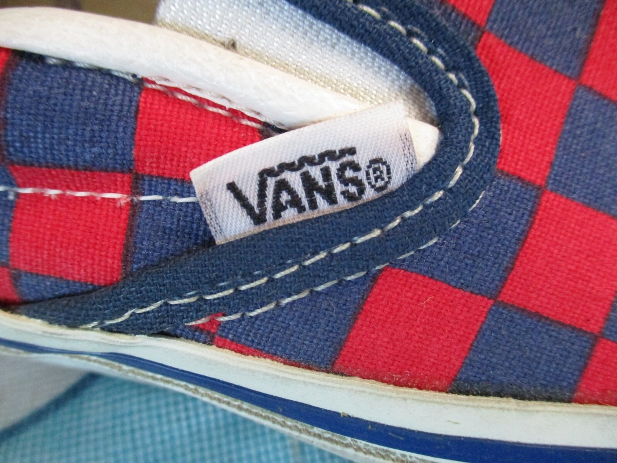 VTG 90s Dead Stock VANS Navy Blue Red Checker Slip On Men VTG 90s Dead Stock VANS Navy Blue Red Checker Slip On Men