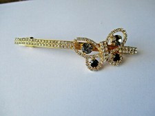 Vintage CLIP PARIS Hair Barrette, Rhinestone Butterfly, Goldtone Metal, 4" L, EC