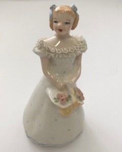Vintage Porcelain Flower Girl Figurine Applied Lace