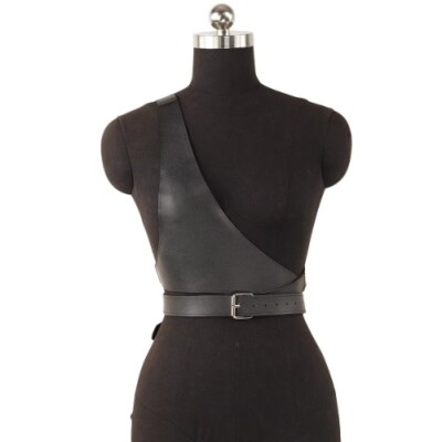 Women Corsets Wide Belt Gothic PU Leather Underbust Corset Crop Top 