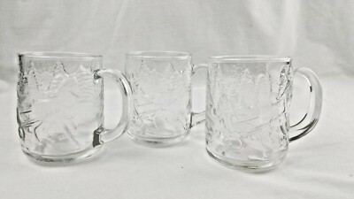 VINTAGE LUMINARC CHRISTMAS MUG SET OF 3 GLASS MUGS COLLECTABLE SET 