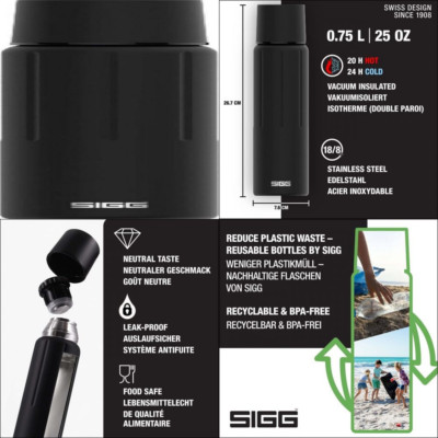 SIGG - Obsidian Insulated Water Bottle - Thermo Flask 25 Oz, 