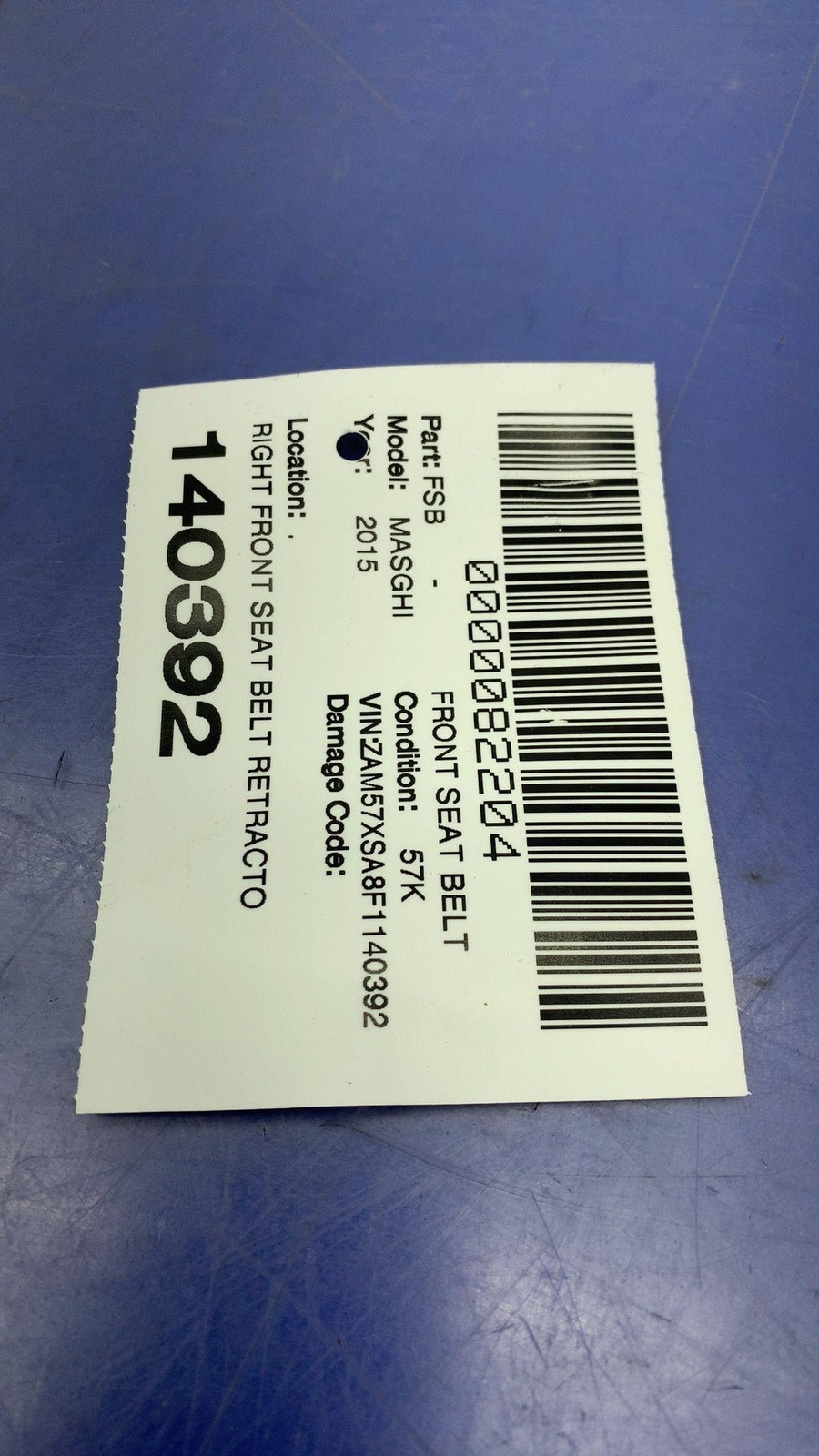 14 - 16 MASERATI GHIBLI M157 RIGHT FRONT SEAT BELT RETRACTOR | SABBIA 6700174300