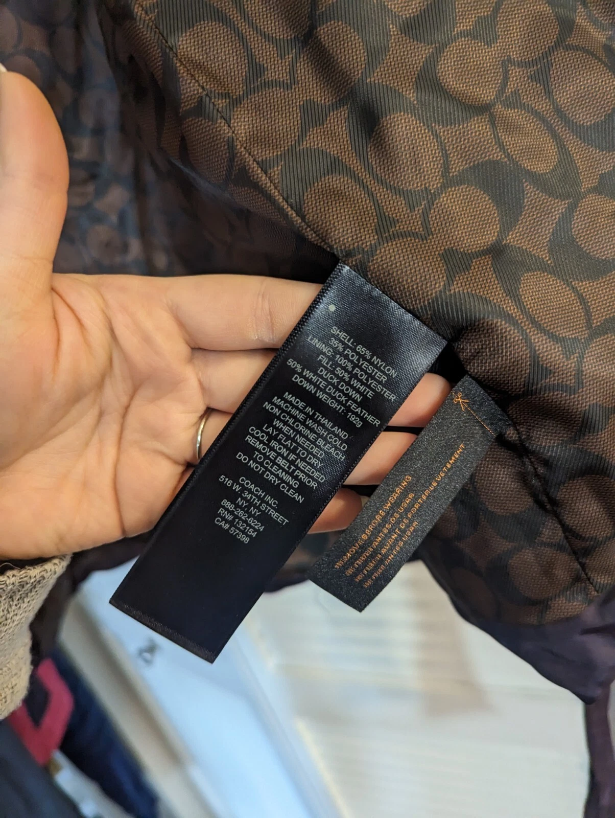 Coach donna trapuntato puffer coat giacca viola cintura piumino imbottito parka taglia XS