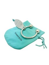 Tiffany Co. Sterling Silver Large Oval Tag Key Chain Ring - Pouch