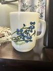 VTG Bluets Milk Glass Anchor Hocking Fire King Mug Cup Blue Floral Flower