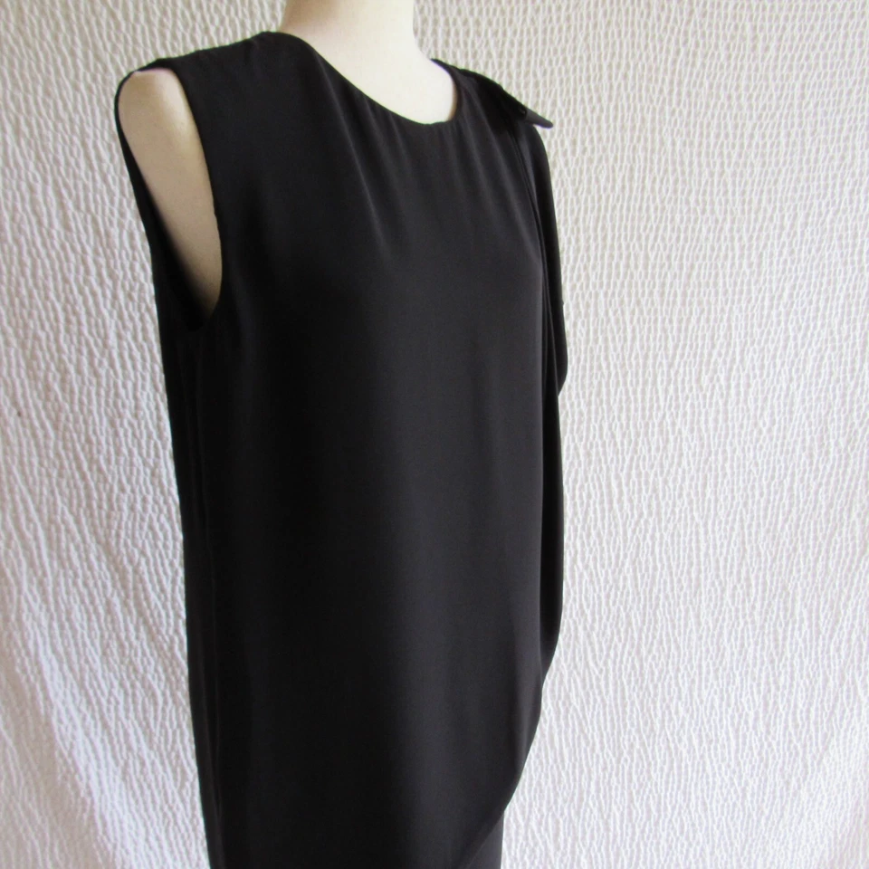 黑色丝绸连衣裙 8 Raoul Anthropologie 分层 Raoul Fr 40 弓垂褶肩 — 第 2/4 张图片