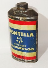 Alte Flasche Montella fl&uuml;ssiges Bohnerwachs Inhalt Blechdose Reklame