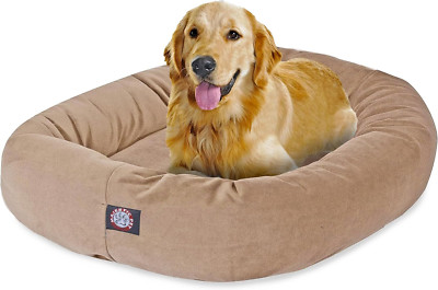 40 Inch Suede Calming Dog Bed Washable   Cozy Soft round Dog Bed with Spine Supp