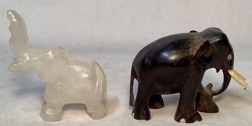 Lot of 2 Carved Elephant Figurines White Onyx Ebony Wood - Picture 2 of 7