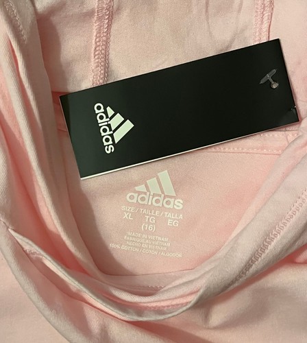 Adidas Girls Logo Striped Pink 100% Cotton Hooded Long Sleeve Shirt Top XL (16) - Picture 8 of 9