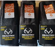 6 Pairs REALTREE Large Brown Wool Blend Thermal Socks - LG