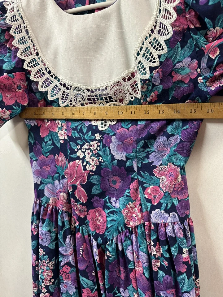 Vestido para mujer vintage años 80 90 talla 5 Estados Unidos iglesia oficina floral cremallera manga corta Foto 4 de 4