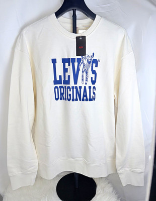 Levi's Originals White Crew Neck Fleece Logo Graphic Pullover Sweatshirt M
