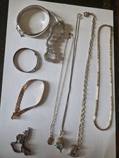 9 Piece 925 Silver Jewellery Job Lot 74.82g Bangles Bracelets Chains Pendants