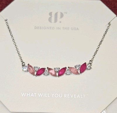 BP NECKLACE The Sterling Club NK70713 LC Ruby & Rose Quartz Fused With Genuine Q