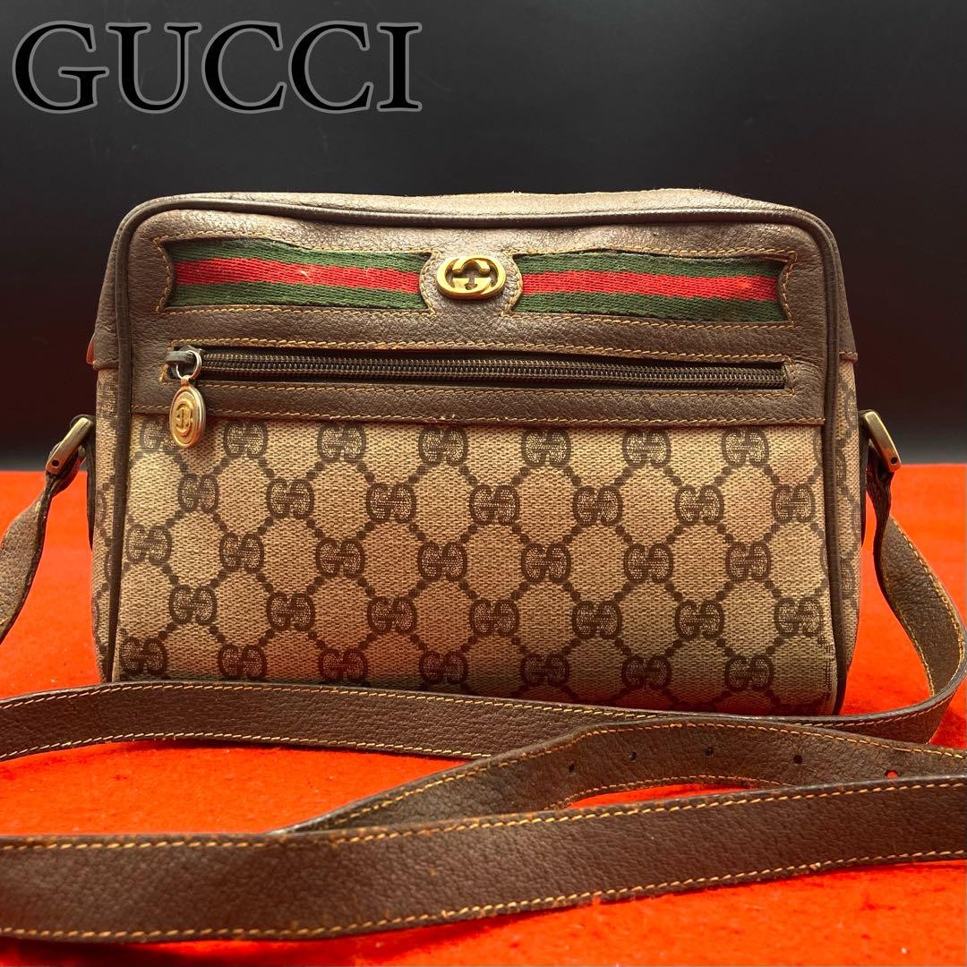 Gucci GG Sherry Logo Shoulder Bag Dark Brown PVC Vintage