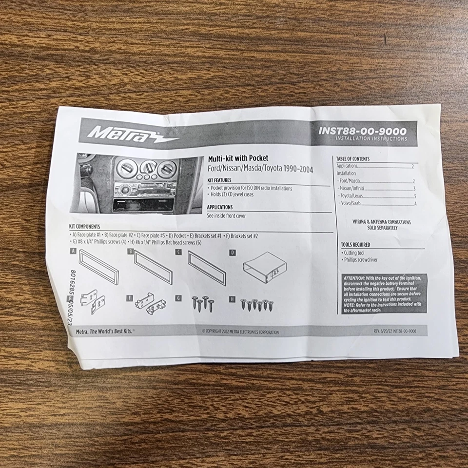 UNIVERSAL SINGLE DIN Dash Kit Stereo Installation METRA 88-00-9000 Select Models - Image 3 of 4