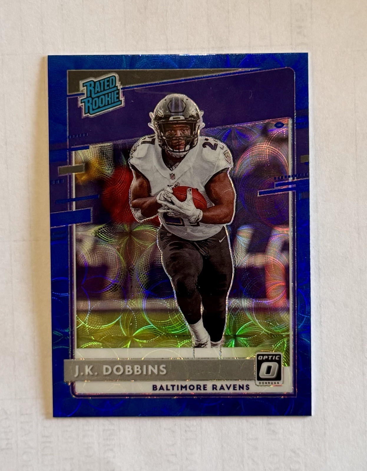 2020 Panini Donruss Optic - Rated Rookie J.K. Dobbins #161 Blue Scope Prizm (RC)