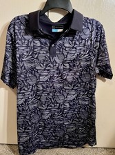 PGA Tour Men s Medium Pro Tour Golf Shirt Navy Leaf Pattern Short Sleeve