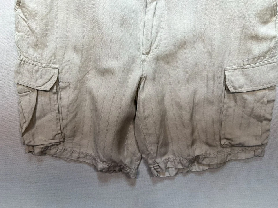 Caribbean Mens Cargo Linen Silk Shorts Size 38 Beige Casual Summer Classic - Image 3 of 4
