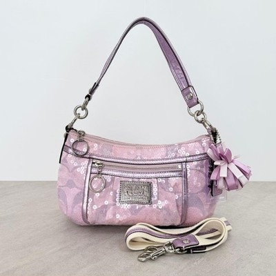 COACH POPPY Sequin Pink Shoulder Bag 2WAY Y2K Rare Half Moon