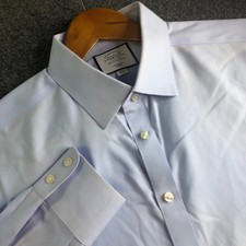 Charles Tyrwhitt Dress Shirt Mens 17.5 38 Solid Blue Classic Fit Non Iron