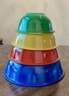 Vintage Set of 4 PYREX Primary Colors Nesting Clear Bottom Mixing Bowls 80's USA