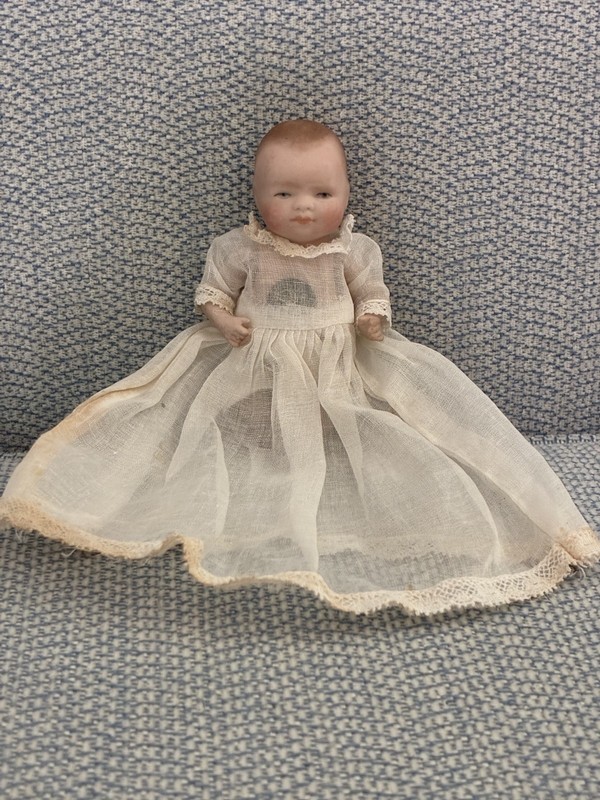 4" Antique All Bisque Byelo baby Doll with Antique Dress