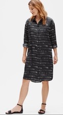 EILEEN FISHER Shirt Dress Sz M Silk ORGANIC Cotton LAGENLOOK Button Front Boxy