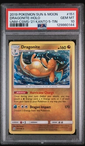 Pokemon Dragonite Unified Minds Cosmos Holo Kanto Tins #151 PSA 10 Gem Mint