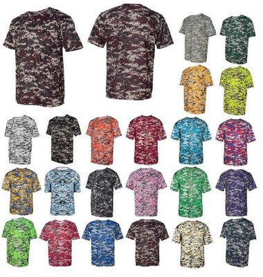 YOUTH WICKING DIGITAL DIGI CAMO CAMOUFLAGE, SHORT SLEEVE T-SHIRT CREW, XS-XL